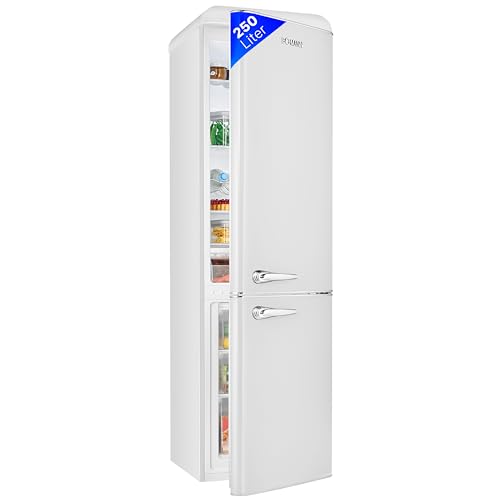 Bomann® Retro Kühl-Gefrier-Kombination mit 250 L Nutzinhalt | Kühlen: 186 L und Gefrieren: 64 L | Kühlschrank mit LED-Beleuchtung | Fridge mit stufenloser Temperaturregelung | KGR 7328.1 weiß