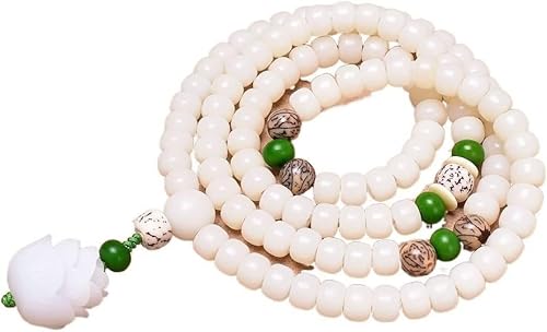 RiJpex Rosenkranz-Armband, buddhistische Halskette, natürliches weißes Bodhi-Wurzel-Perlen-Armband for Frauen, Yoga, Meditation, ausgleichendes Lotusblüten-Armband, Bodhi-Wurzel-Armband