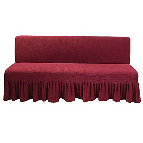 BXFUL Sofabezug ohne Armlehnen, Polyester-Spandex-Stretch-Futon-Schonbezug, Schonbezug ohne Armlehnen, Schonbezug (180-200 cm x 120 cm, rot)