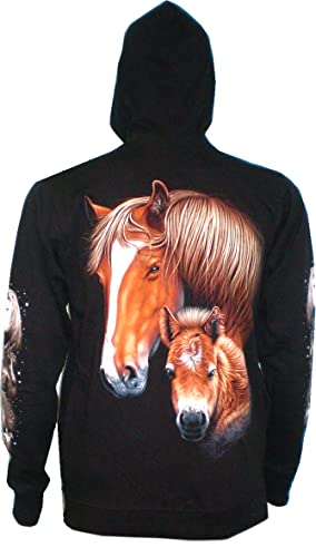 Evil Wear Herren Damen Sweatshirt schwarz Kapuzen Pullover M-XL Motiv Pferde: Größe: XL