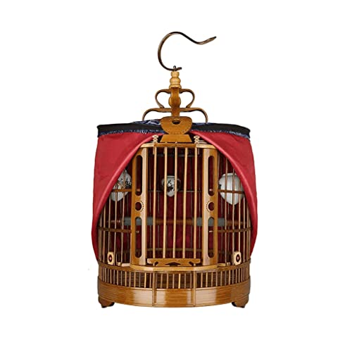 Bambus-Vogelkäfig, Vintage, runde Vogelkäfige, hängende Vogelträger mit Rollständer, schnitzender Flugkäfig für kleine Vögel