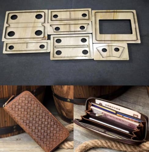 Leathercraft Schablone, Muster, Stanzform, Handstanzwerkzeug mit Holzsockel (mit Stichloch) für DIY Leder lange Brieftasche