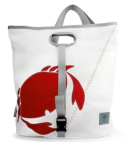 Einkaufstasche Strandtasche Tender City Weiss Krabbe Rot aus Recycling Segeltuch