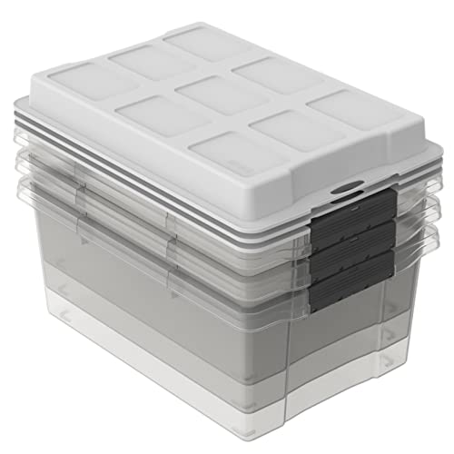 Jive Dome Aufbewahrungsbox 13l mit Deckel, Kunststoff (PP) BPA-frei, Weiss/transparent, 3x13l, (40,5 x 28,3 x 28,9 cm), 3