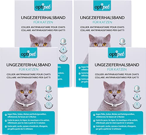 OptiPet 4X Ungezieferhalsband für Katzen, 4 Monate Schutz gegen Flöhe, Zecken,Mücken, Milben, reflektierend, für Katzen ab 12 Wochen