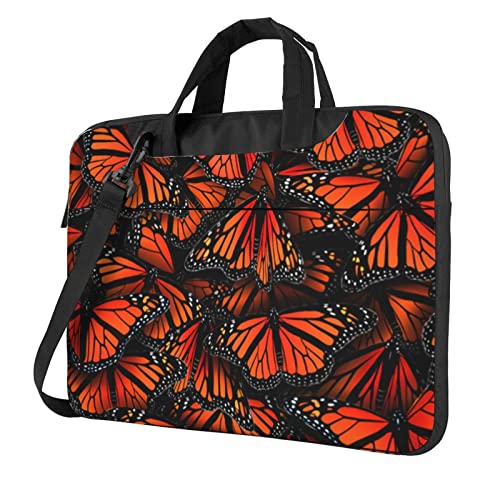 Monarch Butterflies bedruckte Laptop-Umhängetasche, Laptop- und Tablet-Schultertragetasche, Schwarz , 13 inch