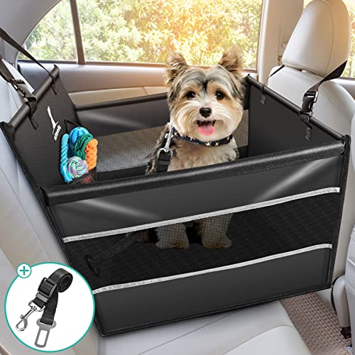 Wimypet Hunde Autositz für kleine und Mittlere Hunde, Hochwertiger Hundesitz Auto mit Sicherheitsgurt, faltbar für den Rücksitz im Autos, Waschmaschinenfest, 100% Wasserdicht und Reißfest, 50x50x47cm