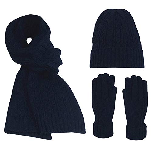 FEOYA Damen Stricken Mütze Schal Handschuh Set Wolle Dicke Beanie Schlauchschal für Herbst Winter