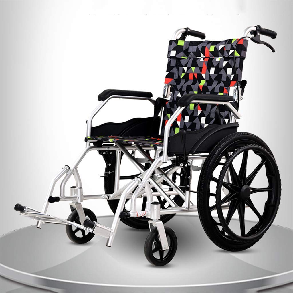 AOLI Aluminiumlegierung Rollstuhl, Leichtklapp Rollstuhl, mit Eigenantrieb Rollstuhl, faltbare Rollstuhl, Geeignet für Menschen mit Behinderungen, Senioren, Schwarz,Schwarz