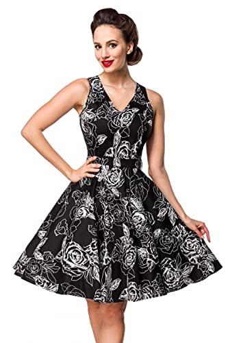 Belsira Swing-Blumenkleid Frauen Mittellanges Kleid schwarz/weiß S