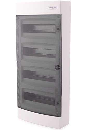 Sicherungskasten Aufputz IP40 Verteiler Gehäuse 4-reihig bis 48 Module Transparenter Tür für die Trockenraum Installation im Haus