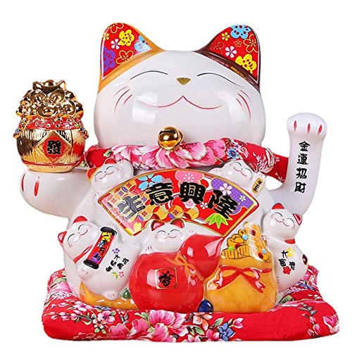 Junguluy 7 Keramik Winkende Katze Maneki Ornament Feng Dekoration Schaukel Katze,B