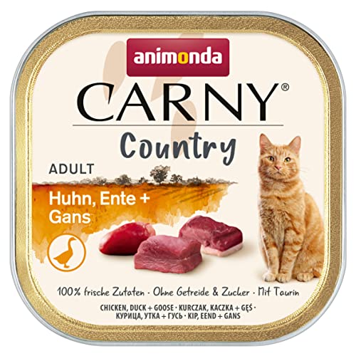 animonda Carny Adult Country Katzenfutter, Nassfutter für Katzen in der praktischen Portionsschale mit Huhn, Ente + Gans 32 x 100g