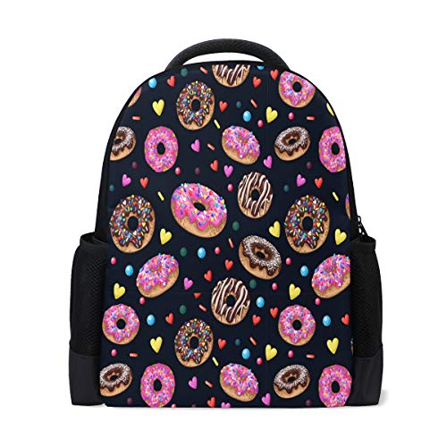 Yummy Donuts Reise-Laptop-Rucksack, Schultasche, Herz, Brot, lässiger Tagesrucksack, Outdoor, Business, Wandern, Camping, Schultertaschen für Studenten, Damen, Herren