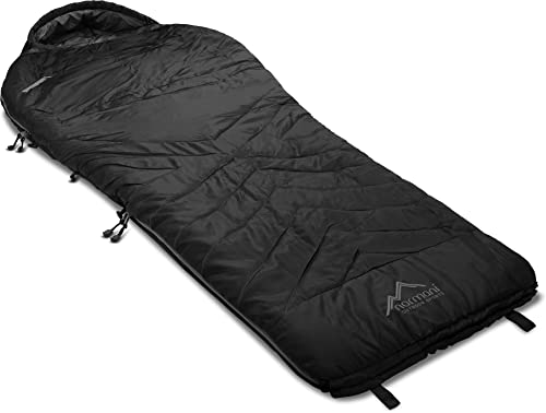 Premium Biwack-Schlafsack wasserdicht mit EXTRA Arm- und Beinöffnungen und Wärmekragen- 3D High Insulation Loft H4-300 bis Minus 9°C Grad Farbe Schwarz