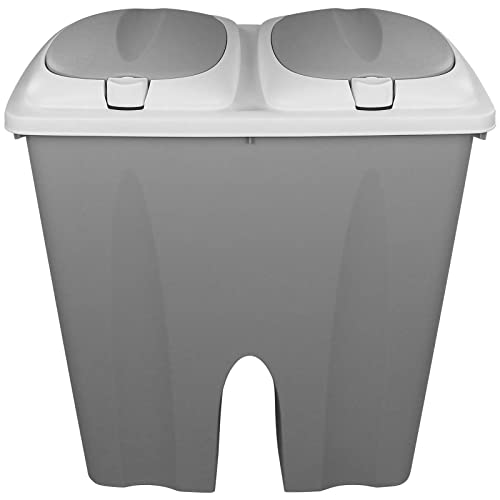TW24 Mülleimer Duo 2x25L pastell mit Deckel und Farbwahl Abfalleimer Müllsammler Abfallbehälter Trennsystem Müll Eimer (Hellgrau)