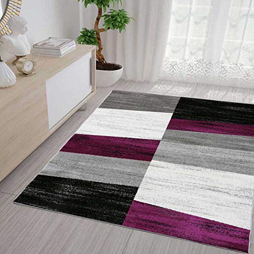 VIMODA Wohnzimmer Teppich Modern Geometrisches Muster Meliert in Lila Grau Weiß und Schwarz - ÖKO TEX Zertifiziert, Maße:80x250 cm