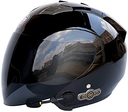 ZLYJ Bluetooth Motorrad Helm Mit Offenem Gesicht Motorrad Retro 3/4 Halbhelm Mit Bluetooth-Mikrofon Eingebaute Doppellautsprecher ECE-Zugelassener Mopedhelm E,L