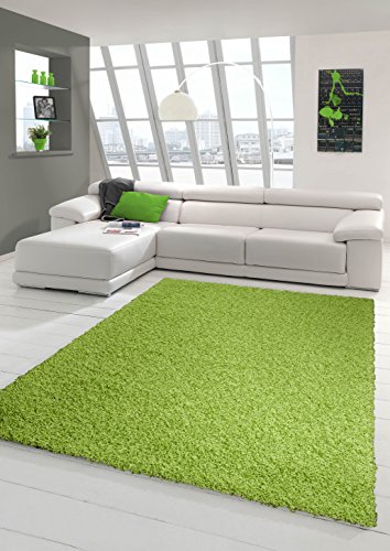 Traum Shaggy Teppich Hochflor Langflor Teppich Wohnzimmer Teppich Gemustert in Uni Design Grün Größe 120x170 cm