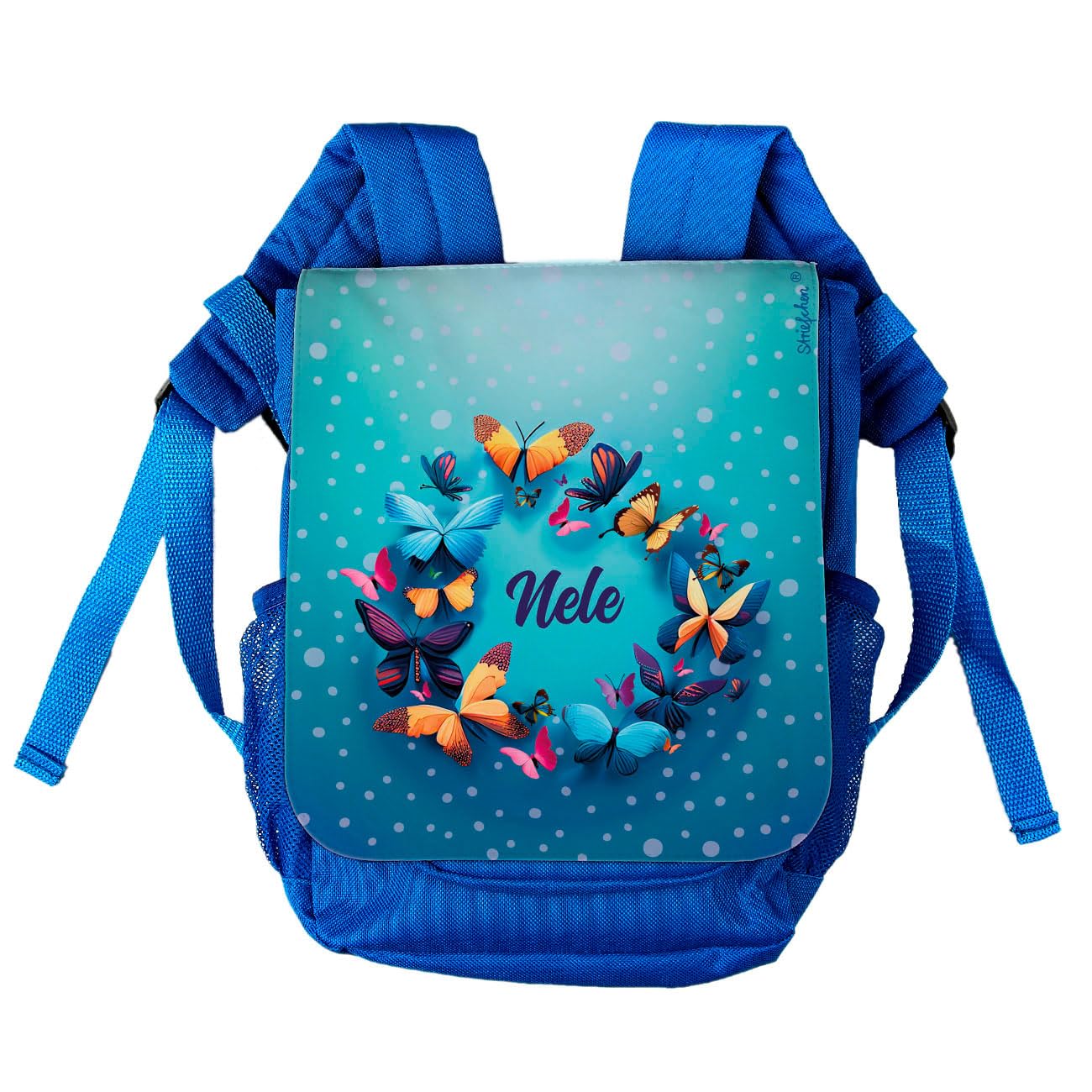 Striefchen® Kinder-Rucksack in Blau mit süßem Schmetterling Motiv und Wunschname