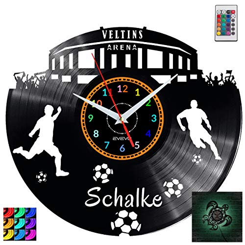 EVEVO Schalke Wanduhr RGB LED Pilot Wanduhr Vinyl Schallplatte Retro-Uhr Handgefertigt Vintage-Geschenk Style Raum Home Dekorationen Tolles Geschenk Uhr