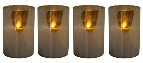 Mini LED Adventskerzen im Glas - Höhe 7,5 cm - 4er Kerzenset/Sparset - Realistische Wackelflamme - Kerze Weihnachten/Kleine Weihnachtskerzen/Adventskranz (Amber)