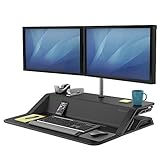 Fellowes Sitz-Steh Desktop Aufsatz Lotus - REGT zu mehr Bewegung bei der Schreibtischarbeit an, mit 22 Höheneinstellungen und Kabelmanagement, ergonomisch, schwarz, 1 Stück