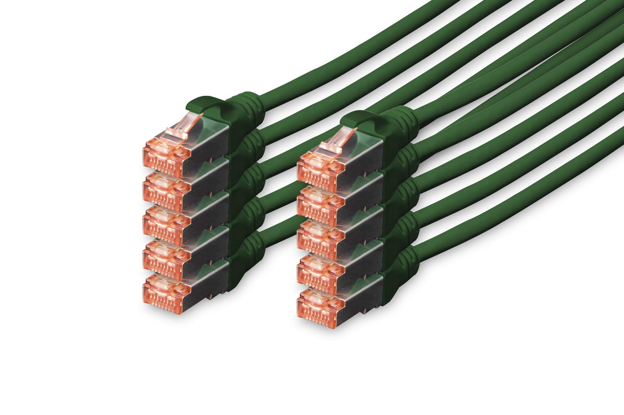 DIGITUS LAN Kabel Cat 6 - 1m - 10 Stück - RJ45 Netzwerkkabel - S/FTP Geschirmt - Kompatibel zu Cat 6A & Cat 7 - Grün