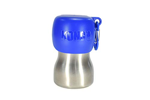 KONG H2O Wasserflasche und Futternapf für Hunde, Edelstahl, 270 ml, Blau