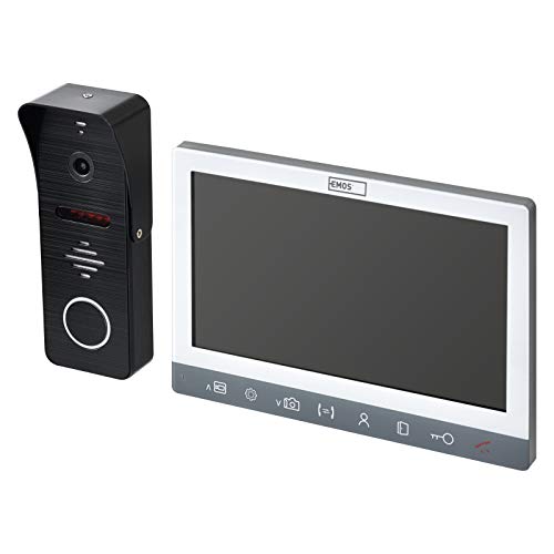EMOS H3010 Türsprechanlage/Video-Türklingel, wasserdichte Full-HD Kamera mit Nachtsicht, Monitor mit 7'' LCD-Farbdisplay, Snapshot, Aufnahme, Intercom