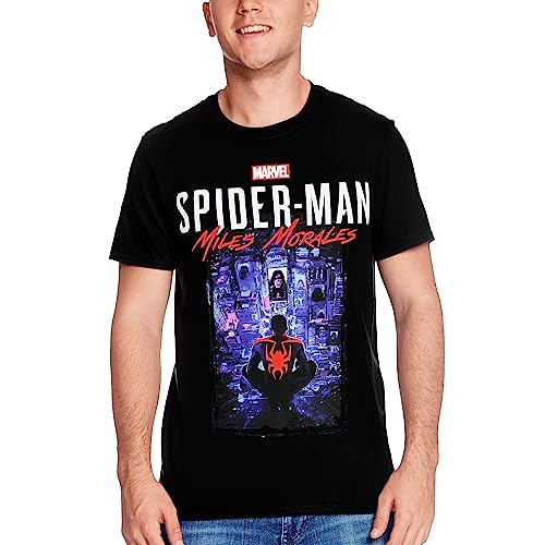 Elbenwald Spider-Man T-Shirt mit Miles Morales Motiv für Herren Damen Unisex Baumwolle schwarz - S
