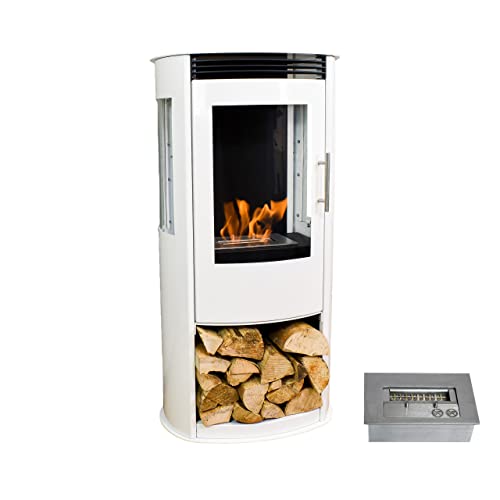 GLOW FIRE Ethanol Kaminofen GÖTEBORG (freistehender Standkamin) - Bioethanol Kamin Innenräume, 6 Stunden Brenndauer und 2 kW Heizleistung, 55x30x97,8 cm – Weiß