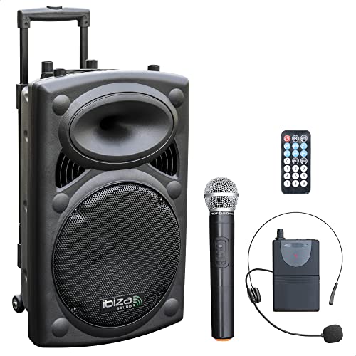 Ibiza PORT12VHF-BT Tragbarer Lautsprecher 12"/700W MAX mit 2 Mikrofonen (VHF), Fernbedienung und Schutzhülle - Bluetooth, USB, SD - Laufzeit 3-5 Std