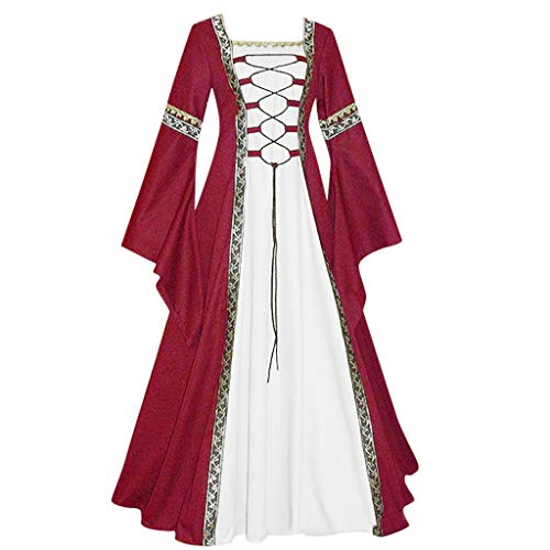 routinfly 2019 Neue Damen Vintage keltische mittelalterliche Prinzessin Kleid,Frauen bodenlangen Renaissance Gothic Cosplay Kleid einfarbig ausgestelltes Ärmel Kleid