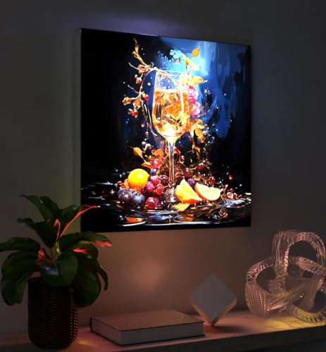 MyMaxxi - Pixlip Poster Gemaltes Weinglas Wandbild Design Wand Dekoration, Gemälde Mehrfarbig Leuchtrahmen - Stillleben, 120x84 cm, Rahmen: nur Druck