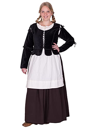 Battle-Merchant Mittelalter Damen Jacke Griselda aus Samt Baumwolle | Langarm mit Schnürungen | Kostüm Kleidung Corsage (Schwarz, XXL)