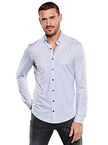 emilio adani Herren Langarm-Hemd aus Jersey, 35111, Blau in Größe XL