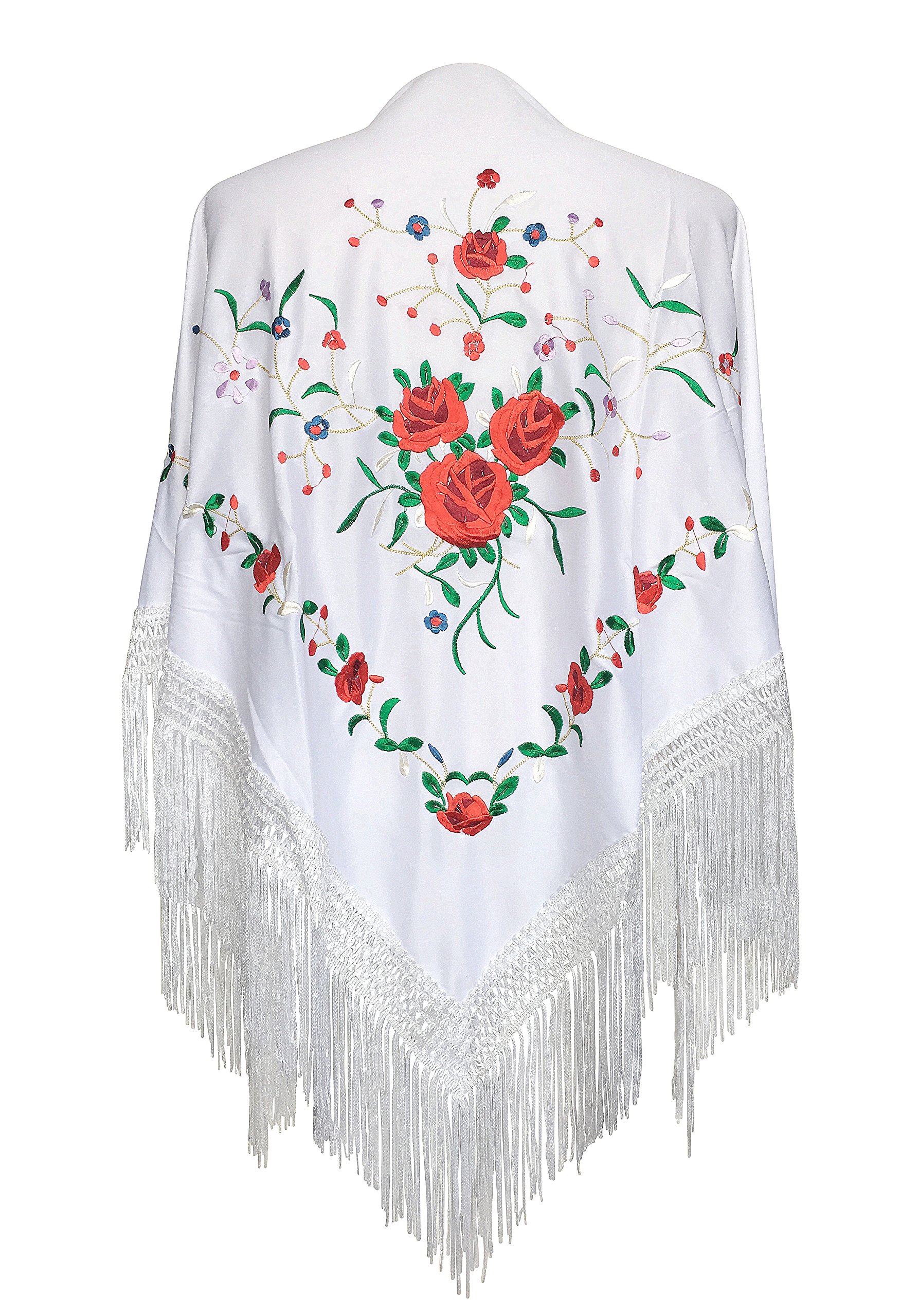La Senorita Spanischer Manton Tuch Schal bestickt. Flamenco-Tücher für das Fair-, Sevillana- oder Flamenco-Kleid. [160 x 80 cm] Ideale Größe für alle Altersgruppen [Mädchen & Frauen]