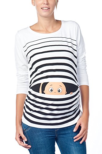 Witzige süße Umstandsmode T-Shirt mit Motiv Schwangerschaft Geschenk - Langarm (Weiß, Small)