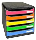 Exacompta 309798D Premium Ablagebox mit 5 Schubladen für DIN A4+ Dokumente. Stapelbare Schubladenbox mit hoher Kapazität für mehr Platz auf dem Schreibtisch Big Box Iderama Schwarz|Bunt