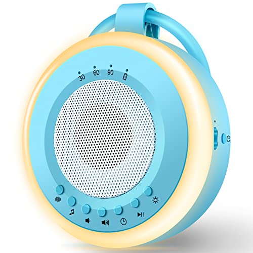 Tragbare Baby White Noise Machine: Easy@Home Einschlafhilfe Babys mit weißem Rauschen | Nachtlicht | 16 Beruhigende Schlaflieder & Naturgeräusche | 3 Timer-Einstellungen | USB wiederaufladbar (Blau)