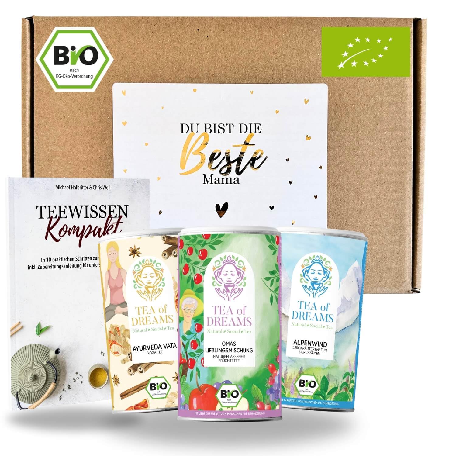 Tee Geschenkset 'Beste Mama' – 3 Bio-Tees & 48-seitiges Magazin 'Teewissen Kompakt' – Einzigartiges Dankeschön Geschenk für Tee-Liebhaber