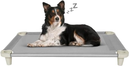Acrimet Kühlendes erhöhtes Haustier-Hundebett, waschbares und atmungsaktives Netzgewebe, Edelstahlrahmen, für den Innen- und Außenbereich, Größe: 101,6 x 61 cm, Grau, 1 Stück