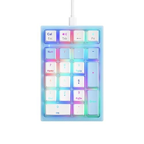Rheross K10 digitale mechanische Tastatur mit 21 Tasten, gelber Schaft, Pudding-Tastatur, RGB-Hintergrundbeleuchtung, Vorderseite, transparente Unterseite, Tastatur-A
