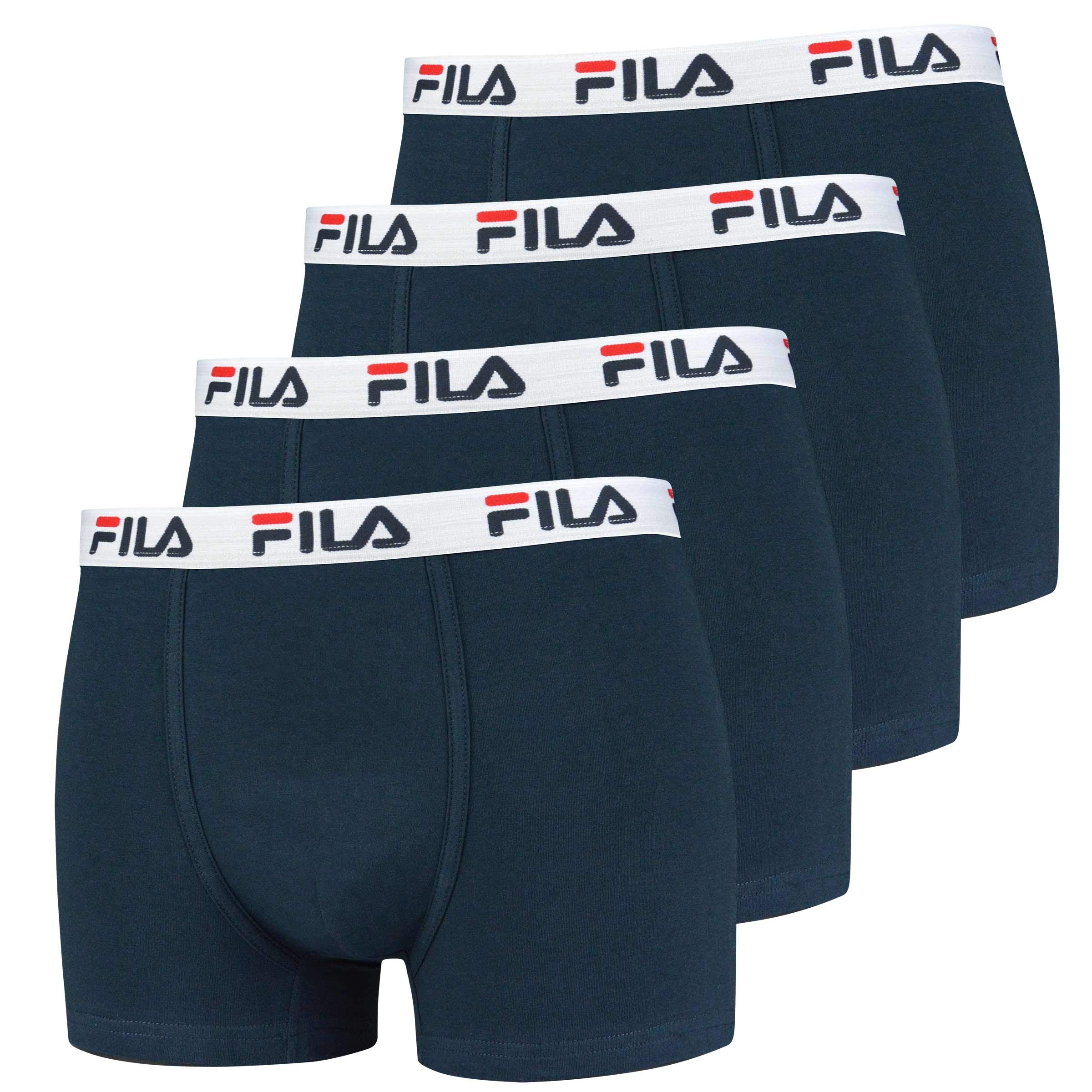 FILA 4er Vorteilspack Herren Boxershorts - Logo Pants - Einfarbig - Bequem - Stretch - viele Farben (Navy, M - 4er Pack)