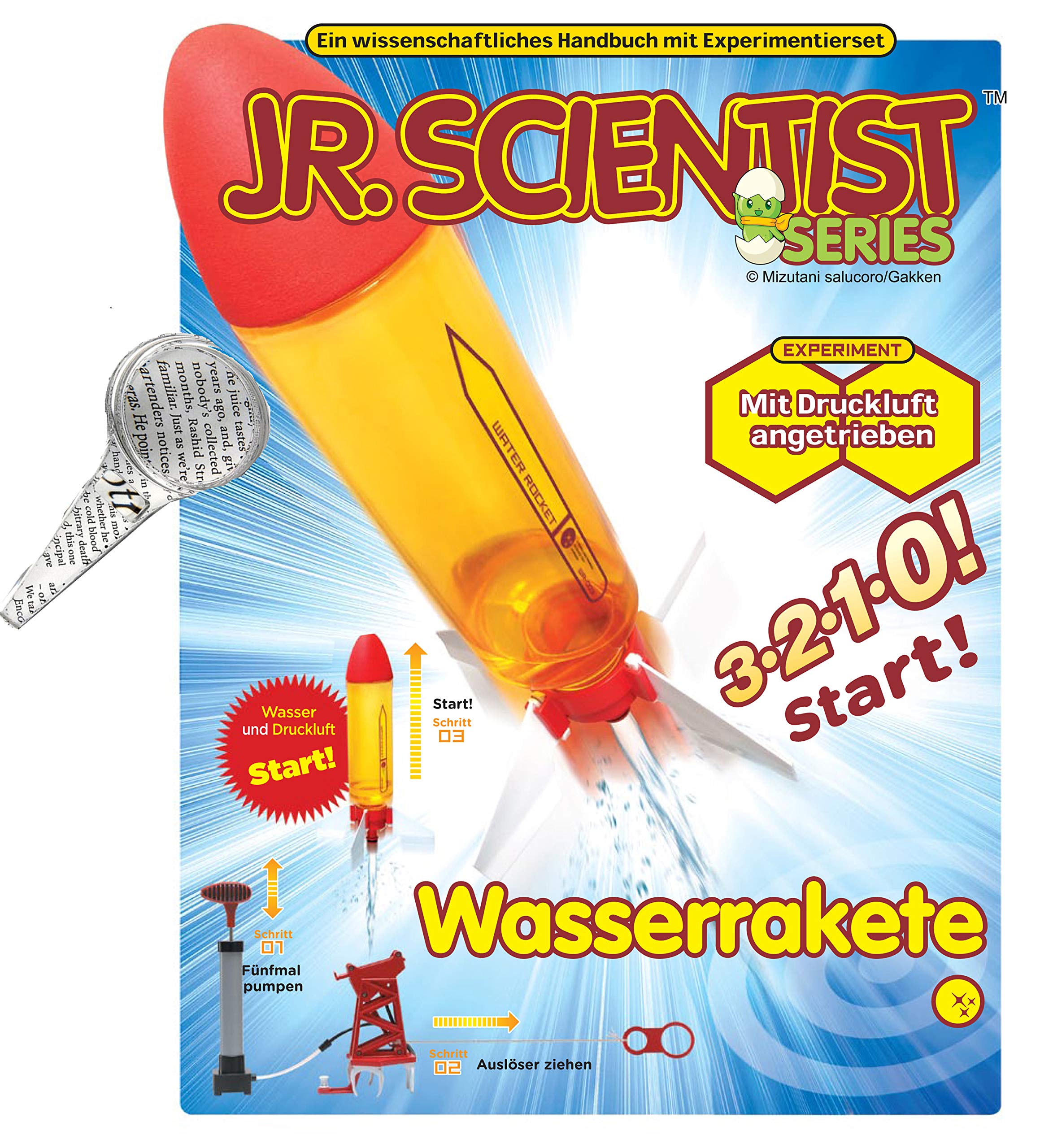Wasserrakete Water Rocket Bausatz mit Lehrbuch in Deutscher und englischer Sprache und Technikerhandlupe 2+5fache Vergrößerung