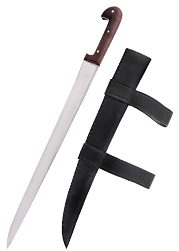 Battle-Merchant Einfaches Saxmesser mit Lederscheide lang - Handgeschmiedetes Sax - echt Dolch aus Metall für Erwachsene