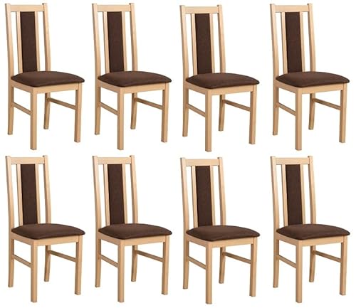 GREKPOL - Set 6 aus Esszimmerstühlen Sitz und Rückenlehne gepolsterter Stoff Velurs Stuhlen Polsterstuhl mit hoher Rückenlehne -BOS 14 (Sonoma +Stoff Braun 6, 8-Er Set)