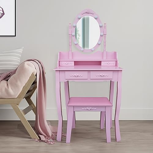 Home Deluxe - Schminktisch Rosy - Farbe: - 149 x 71 x 40 cm, 10 LED´s wählbar zwischen 3 Lichtfarben, steuerbar über Touchbutton I Kosmetiktisch Make - UP Tisch - Variantenauswahl (Rosa)