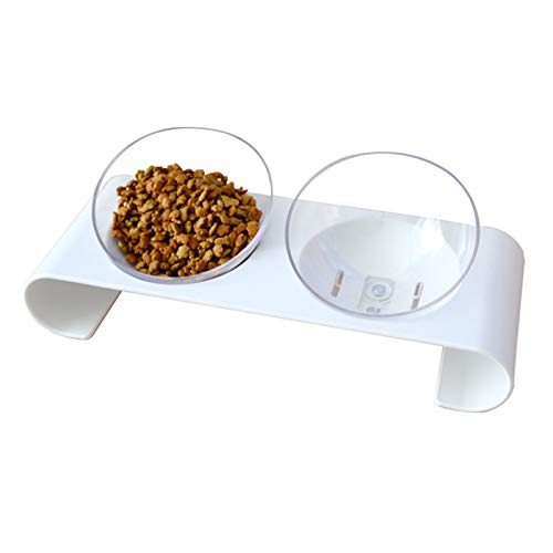 iFCOW Futternapf für Katzen, 15 Grad abgeschrägte transparente Schüssel mit Boden, Doppelnapf, Katzenfutter, Wassernapf